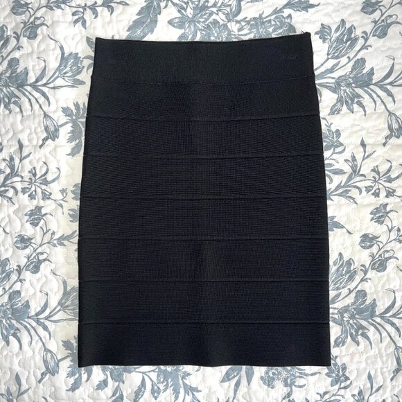 BCBGMAXAZRIA Simone Textured Bandage Power Skirt - Black - Picture 1 of 7